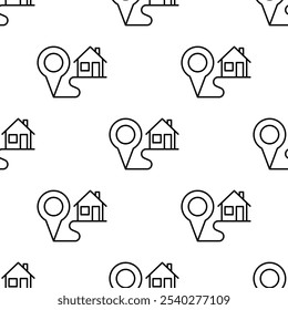 Patrón sin fisuras con la ubicación del hogar. Punto de Locación de la casa. Marca de geolocalización en el mapa. Ilustración vectorial.