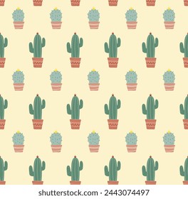 Сactus seamless pattern. Home plants.