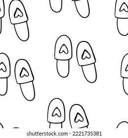 Seamless pattern Homemade doodle slippers with a heart on a transparent background. Vector illustration
