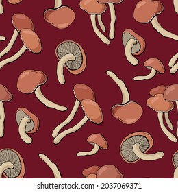 Patrón sin foco con las setas de la miel agarics. Diseño para tela, textil, embalaje, papel pintado.	