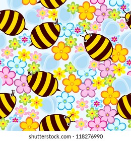 Seamless pattern with honey bees