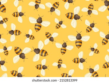 Seamless pattern of honey bees. Image for food and agricultural industry.