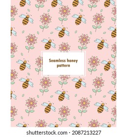 Seamless pattern of honey and bees on a light background