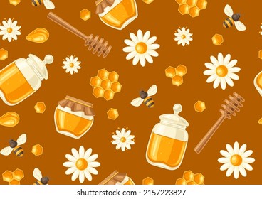 Seamless pattern with honey items. Image for food and agricultural industry.