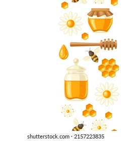 Seamless pattern with honey items. Image for food and agricultural industry.