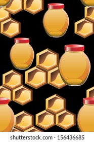Seamless pattern with honey jar , and honeycomb
