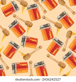 Seamless pattern of honey on a yellow background.