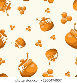 Seamless pattern with honey pots on a light background