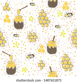 Seamless Pattern with Honey. Scandinavian Style. Vector Illustration