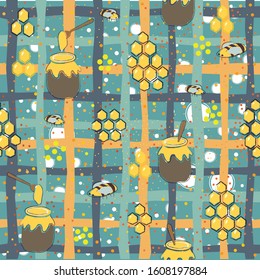 Seamless Pattern with Honey. Scandinavian Style. Vector Illustration