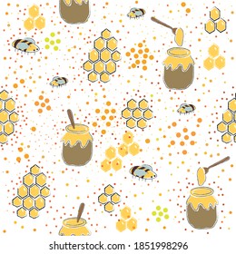 Seamless Pattern with Honey. Scandinavian Style. Vector Illustration