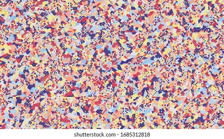 Seamless pattern. Honeycomb structure. Colored snowflakes. Colorful ice. Chaotic paints. The picture contains ascending dynamic groups of elements.