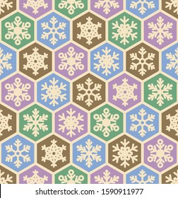 Seamless pattern honeycomb style with different snowflakes inside