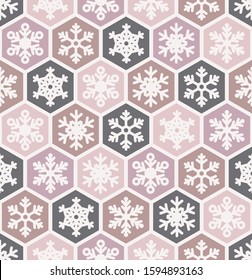 Seamless pattern honeycomb style with different snowflakes inside