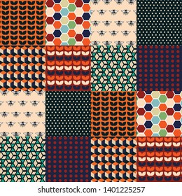 seamless pattern of  honeycomb texture hexagon shapes, polkadot, geometric cube background, and animal.
