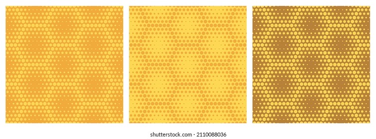 Seamless pattern with honeycomb texture isolated on white background. Geometric pattern for food production, package, kitchen interior design, textile, cover, background, etc. Vector illustration. Set