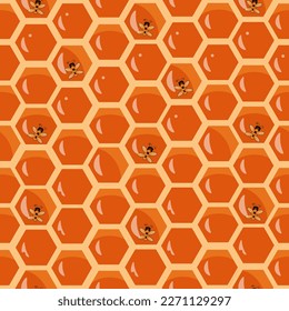 Seamless pattern with honeycombs and bee.