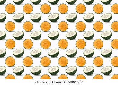 Seamless pattern with honeydew melon slices on white background. Vector illustration.