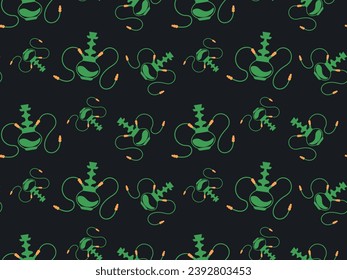 Seamless pattern with hookah on a black background, for wrapping paper, wallpaper, wall mural, textile. Vector illustration