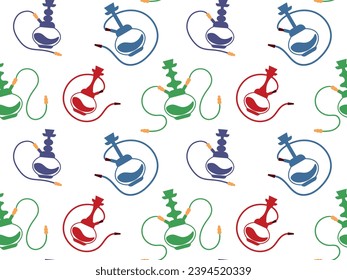 Seamless pattern with hookah on a white background, for wrapping paper, wallpaper, wall mural, textile. Vector illustration