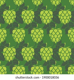 seamless pattern of hop for brewing on green background