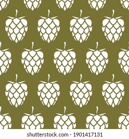 seamless pattern of hop for brewing on green background