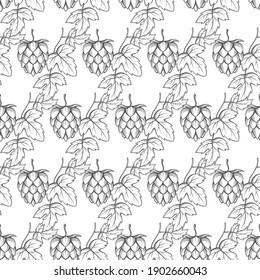 seamless pattern of hop for brewing on white background