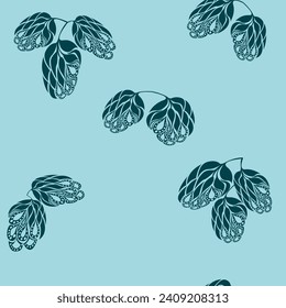 Seamless pattern with hop cones. Hand drawn vector illustration for prints on fabrics, wallpaper, packaging and for interior decoration of breweries, bars and pubs