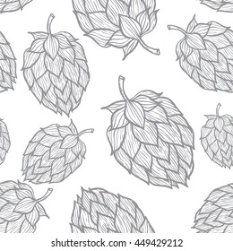 Seamless Pattern With  Hops. Beer Background.