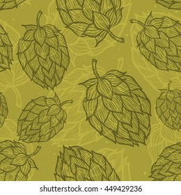 Seamless Pattern With  Hops. Beer Background.