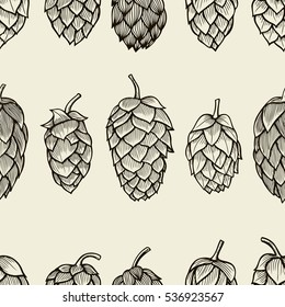 Seamless pattern with hops. Beer background. Vector illustration
