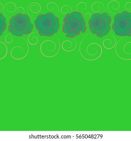 Seamless pattern with horizontal abstract pink, beige and green stylized roses with copy space (place for your text). Vector illustration.