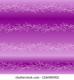 Seamless pattern with horizontal floral ornament. Hand drawn light curly elements on gradient pink background. Vector illustration.