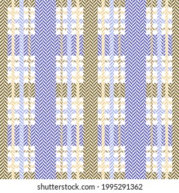 Seamless pattern with horizontal herringbone lines in blue, brown, white and light yellow for modern fashion textile and graphics print. Vector EPS 10