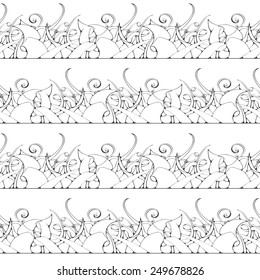 Seamless pattern. Horizontal line with woven grass. Monochrome style.