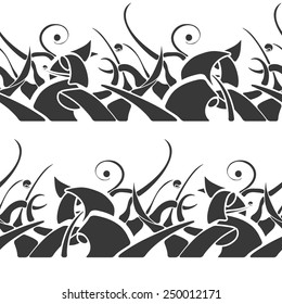 Seamless pattern. Horizontal line with woven grass. Monochrome style.