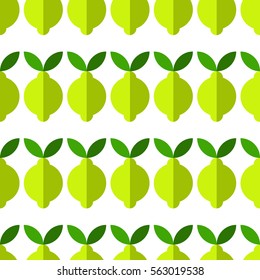 Seamless pattern with horizontal rows of lemons in bright colors on the white background. Vector.