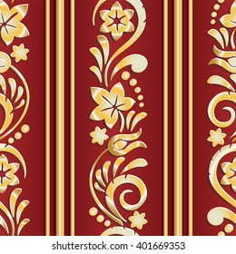 seamless pattern with horizontal stripes and floral ornament