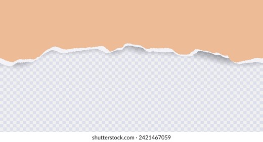 Patrón transparente de papel de rayas rotas horizontales con áridos rotos y sombra suave. Color Peach Fuzz rotura papel. Plantilla de diseño para texto o mensaje en fondo transparente. Ilustración del vector