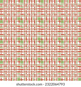Seamless pattern with horizontal and vertical colored segments Texture Checked Background. Abstract red and green geometric grunge checked texture pattern.geometric checked pattern background.