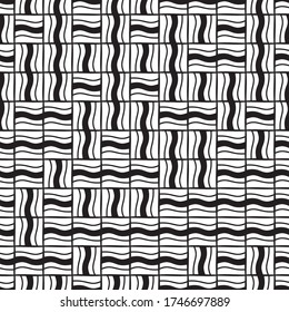 Seamless pattern with horizontal and vertical wavy black segments