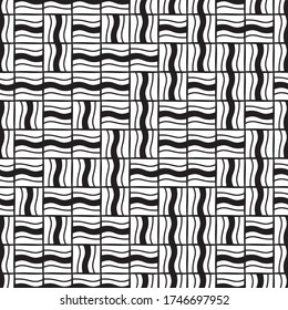 Seamless pattern with horizontal and vertical wavy black segments