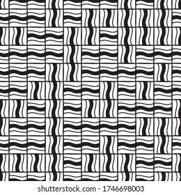 Seamless pattern with horizontal and vertical wavy black segments
