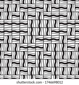 Seamless pattern with horizontal and vertical wavy black segments
