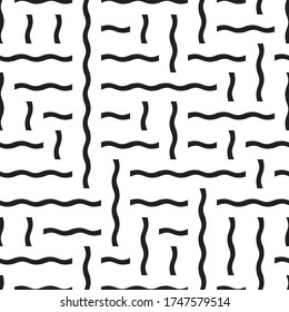 Seamless pattern with horizontal and vertical wavy black segments