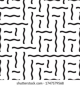 Seamless pattern with horizontal and vertical wavy black segments