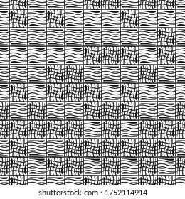 Seamless pattern with horizontal and vertical wavy black segments