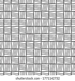 Seamless pattern with horizontal and vertical wavy black segments