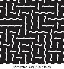 Seamless pattern with horizontal and vertical white wavy segments