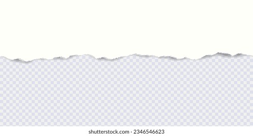 Seamless pattern of horizontal white torn stripes paper with torn adges and soft shadow. White gray ripped paper. Design template for text or message on transparent background. Vector illustration